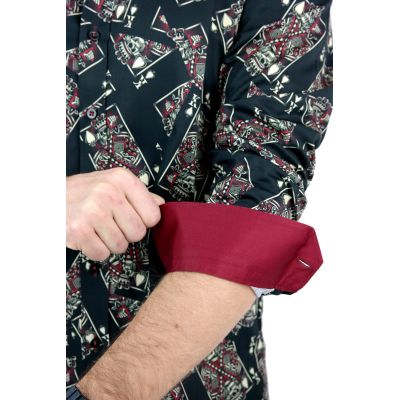 DANIEL BESSI Koszula męska fb045 czarna, KARTY, czaszki, król | Sklep GriShop.eu | Koszule