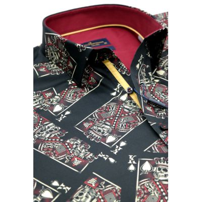 DANIEL BESSI Koszula męska fb045 czarna, KARTY, czaszki, król | Sklep GriShop.eu | Koszule