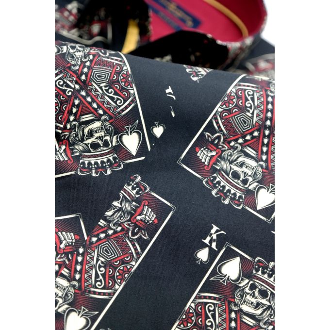 DANIEL BESSI Koszula męska fb045 czarna, KARTY, czaszki, król | Sklep GriShop.eu | Koszule