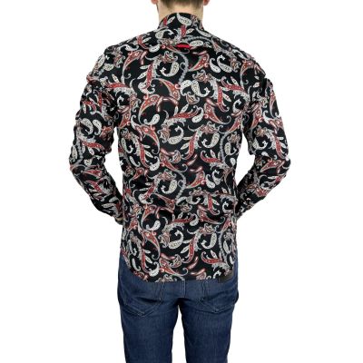 DANIEL BESSI Koszula męska fb543 paisley kwiaty czarna czerwona | Sklep GriShop.eu | Koszule