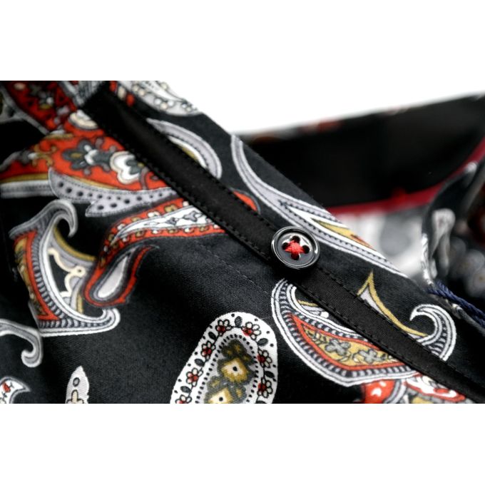 DANIEL BESSI Koszula męska fb543 paisley kwiaty czarna czerwona | Sklep GriShop.eu | Koszule