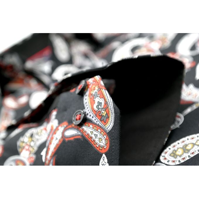 DANIEL BESSI Koszula męska fb543 paisley kwiaty czarna czerwona | Sklep GriShop.eu | Koszule