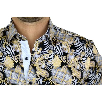 DANIEL BESSI Koszula męska fb486 paisley zebra czarny beżowy | Sklep GriShop.eu | Koszule