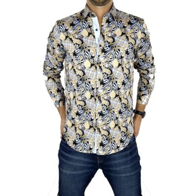 DANIEL BESSI Koszula męska fb486 paisley zebra czarny beżowy | Sklep GriShop.eu | Koszule