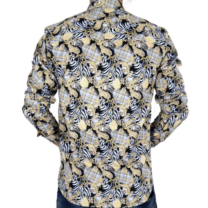 DANIEL BESSI Koszula męska fb486 paisley zebra czarny beżowy | Sklep GriShop.eu | Koszule