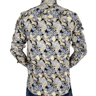 DANIEL BESSI Koszula męska fb486 paisley zebra czarny beżowy | Sklep GriShop.eu | Koszule