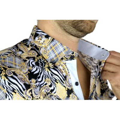 DANIEL BESSI Koszula męska fb486 paisley zebra czarny beżowy | Sklep GriShop.eu | Koszule