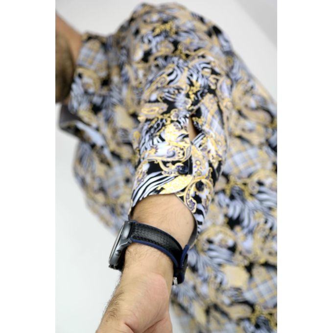 DANIEL BESSI Koszula męska fb486 paisley zebra czarny beżowy | Sklep GriShop.eu | Koszule