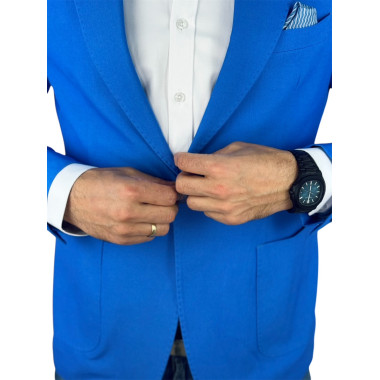 MARCO MILANO Marynarka męska C31 niebieska, gładka, casual