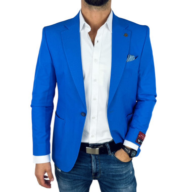 MARCO MILANO Marynarka męska C31 niebieska, gładka, casual