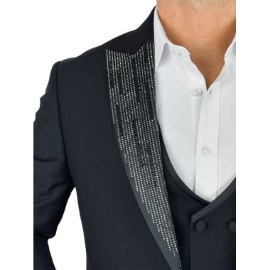 GIOVANNI PERA Garnitur MB01 czarny, ekskluzywny, sceniczny, ozdobne klapy - srebrne , czarne, dla Pana Młodego i nie tylko | Skl 2