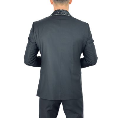 GIOVANNI PERA Garnitur MB02 czarny, ekskluzywny, sceniczny, ozdobne klapy - srebrne, czarne | Sklep GriShop.eu | Garnitury