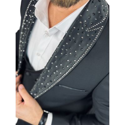 GIOVANNI PERA Garnitur MB02 czarny, ekskluzywny, sceniczny, ozdobne klapy - srebrne, czarne | Sklep GriShop.eu | Garnitury