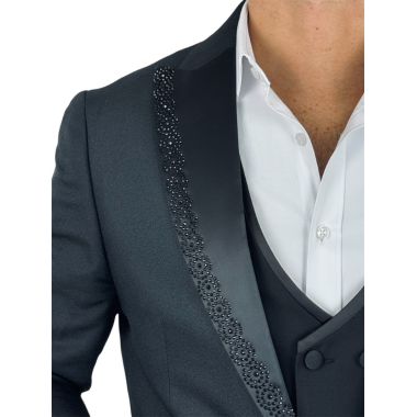 GIOVANNI PERA Garnitur MB03 czarny, ekskluzywny, sceniczny, ozdobne klapy - czarne, dla Pana Młodego i nie tylko | Sklep GriShop 2