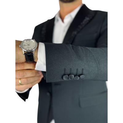 GIOVANNI PERA Garnitur MB03 czarny, ekskluzywny, sceniczny, ozdobne klapy - czarne, dla Pana Młodego i nie tylko | Sklep GriShop
