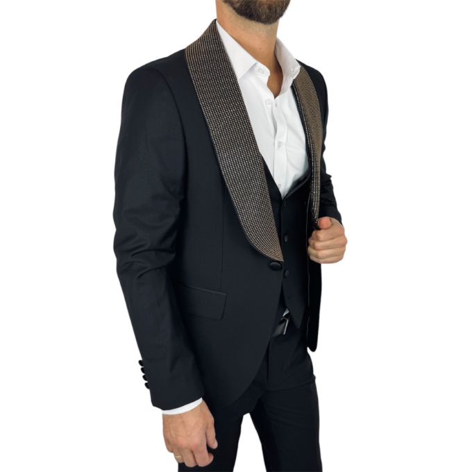 GIOVANNI PERA Garnitur MB04 czarny, ekskluzywny, sceniczny, ozdobne klapy - złote | Sklep GriShop.eu | Garnitury