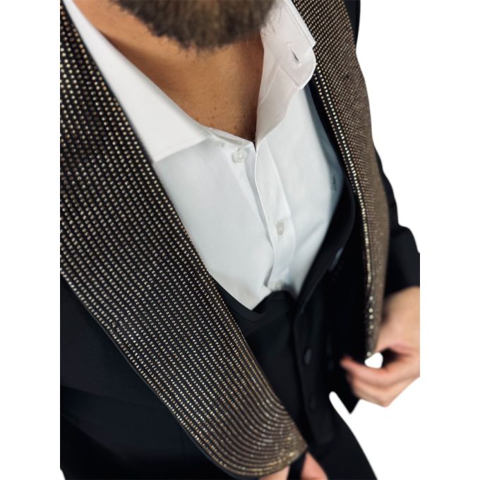 GIOVANNI PERA Garnitur MB04 czarny, ekskluzywny, sceniczny, ozdobne klapy - złote | Sklep GriShop.eu | Garnitury