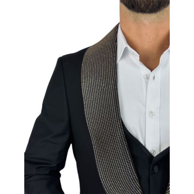 GIOVANNI PERA Garnitur MB04 czarny, ekskluzywny, sceniczny, ozdobne klapy - złote | Sklep GriShop.eu | Garnitury