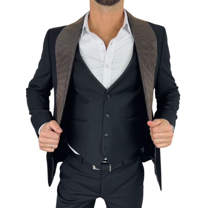GIOVANNI PERA Garnitur MB04 czarny, ekskluzywny, sceniczny, ozdobne klapy - złote | Sklep GriShop.eu | Garnitury