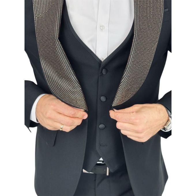 GIOVANNI PERA Garnitur MB04 czarny, ekskluzywny, sceniczny, ozdobne klapy - złote | Sklep GriShop.eu | Garnitury