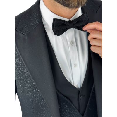 GIOVANNI PERA Garnitur MB06 czarny - brokatowy, ekskluzywny, sceniczny, z kamizelką ozdobną, dla Pana Mlodego i nie tylko | Skle