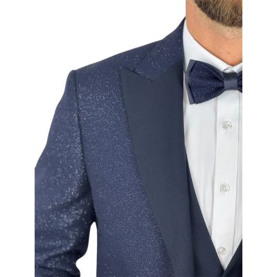 GIOVANNI PERA Garnitur MB07 granatowy - brokatowy, ekskluzywny, sceniczny, z kamizelką ozdobną, dla Pana Mlodego i nie tylko | S