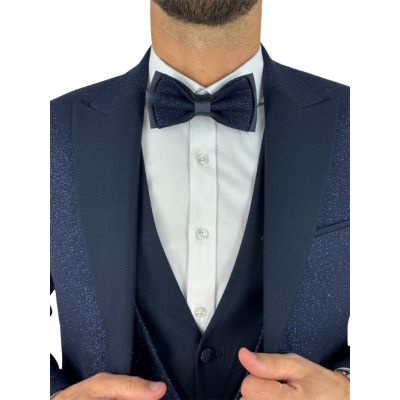 GIOVANNI PERA Garnitur MB07 granatowy - brokatowy, ekskluzywny, sceniczny, z kamizelką ozdobną, dla Pana Mlodego i nie tylko | S