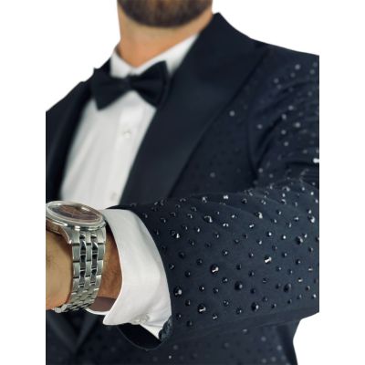 GIOVANNI PERA Garnitur MB08 czarny, ekskluzywny, sceniczny, ozdobne czarne kamienie, dla Pana Mlodego i nie tylko | Sklep GriSho