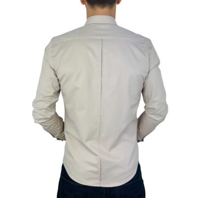 DANIEL BESSI Koszula męska FB013 beżowa, lycra, body fit, elastyczna | Sklep GriShop.eu | Koszule