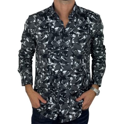 DANIEL BESSI Koszula męska fb140 szary, biały, czarny, maziaje, efekt jedwabiu | Sklep GriShop.eu | Koszule