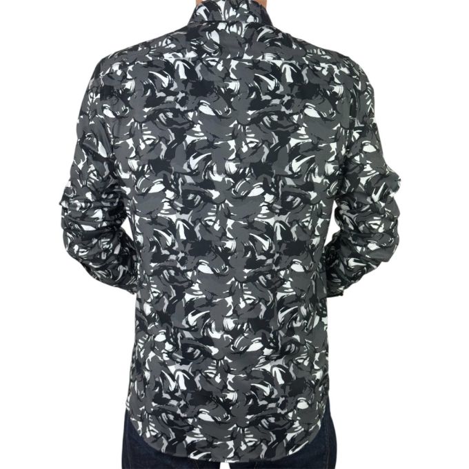 DANIEL BESSI Koszula męska fb140 szary, biały, czarny, maziaje, efekt jedwabiu | Sklep GriShop.eu | Koszule