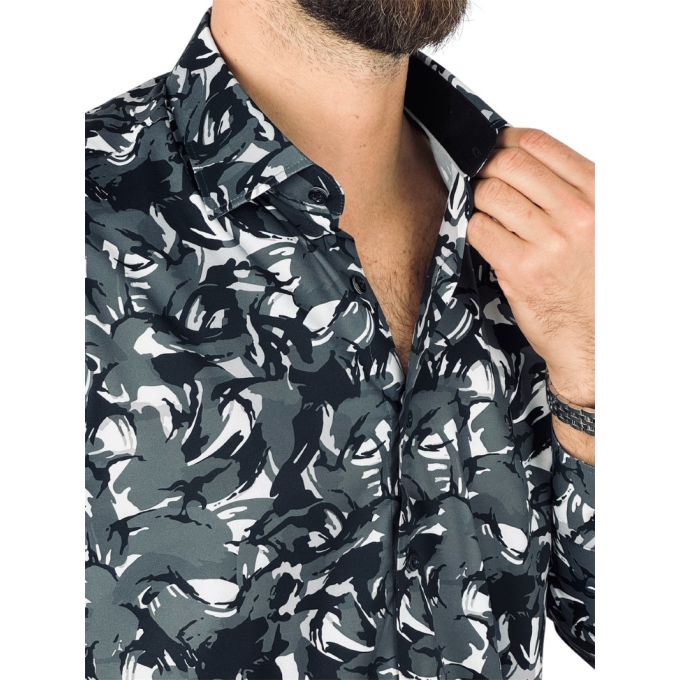 DANIEL BESSI Koszula męska fb140 szary, biały, czarny, maziaje, efekt jedwabiu | Sklep GriShop.eu | Koszule
