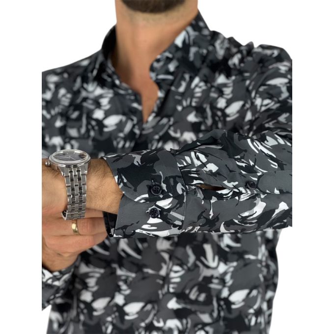 DANIEL BESSI Koszula męska fb140 szary, biały, czarny, maziaje, efekt jedwabiu | Sklep GriShop.eu | Koszule