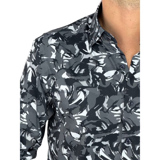 DANIEL BESSI Koszula męska fb140 szary, biały, czarny, maziaje, efekt jedwabiu | Sklep GriShop.eu | Koszule