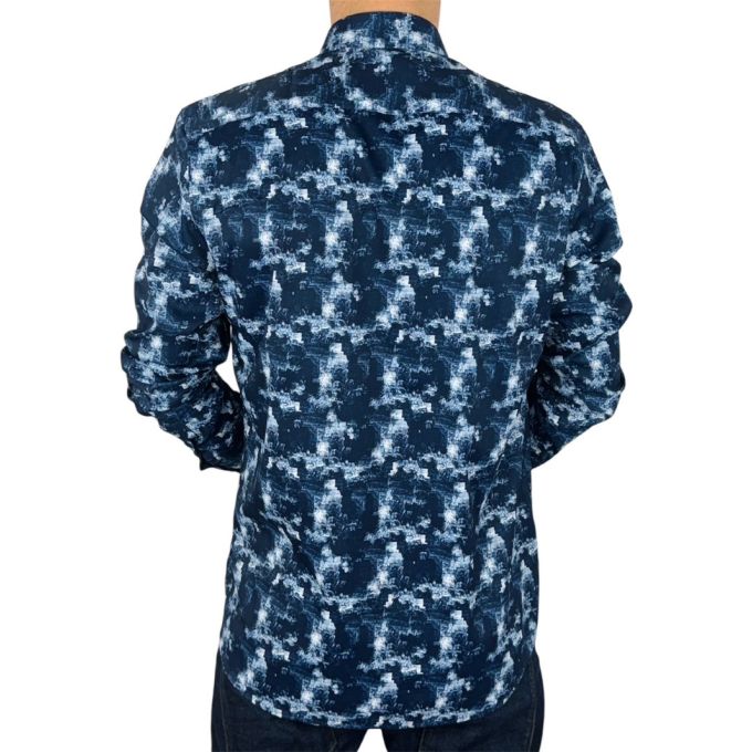 DANIEL BESSI Koszula męska fb113 granatowy, biały maziaje, efekt jedwabiu | Sklep GriShop.eu | Koszule