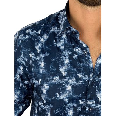 DANIEL BESSI Koszula męska fb113 granatowy, biały maziaje, efekt jedwabiu | Sklep GriShop.eu | Koszule
