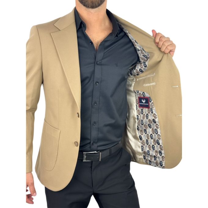 GIOVANNI PERA Marynarka MB09 beżowa, gładka, sportowa, elastyczna, na co dzień i nie tylko | Sklep GriShop.eu | Marynarki