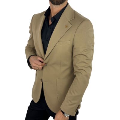 GIOVANNI PERA Marynarka MB09 beżowa, gładka, sportowa, elastyczna, na co dzień i nie tylko | Sklep GriShop.eu | Marynarki