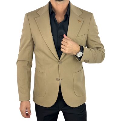 GIOVANNI PERA Marynarka MB09 beżowa, gładka, sportowa, elastyczna, na co dzień i nie tylko | Sklep GriShop.eu | Marynarki