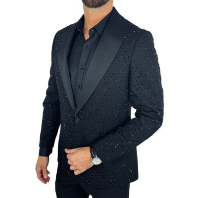 GIOVANNI PERA Marynarka MB08 czarna, ekskluzywna, sceniczna, ozdobne czarne kamienie, dla Pana Mlodego i nie tylko | Sklep GriSh