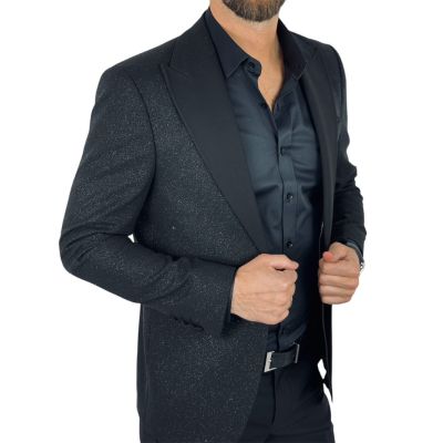 GIOVANNI PERA Marynarka MB06 czarna - brokatowa, ekskluzywna, sceniczna, dla Pana Mlodego i nie tylko | Sklep GriShop.eu | Maryn