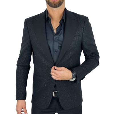 GIOVANNI PERA Marynarka MB06 czarna - brokatowa, ekskluzywna, sceniczna, dla Pana Mlodego i nie tylko | Sklep GriShop.eu | Maryn