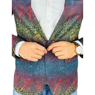 GIOVANNI PERA Marynarka męska D633 kolorowa, muzyczna, instrumenty | Sklep GriShop.eu | Marynarki
