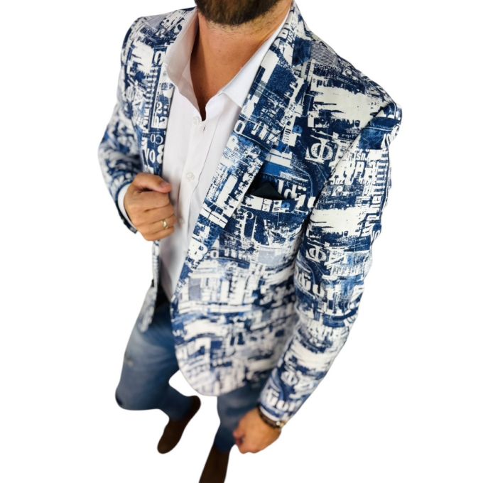 GIOVANNI PERA Marynarka męska D635 biała, niebieska, efekt jeansu | Sklep GriShop.eu | Marynarki