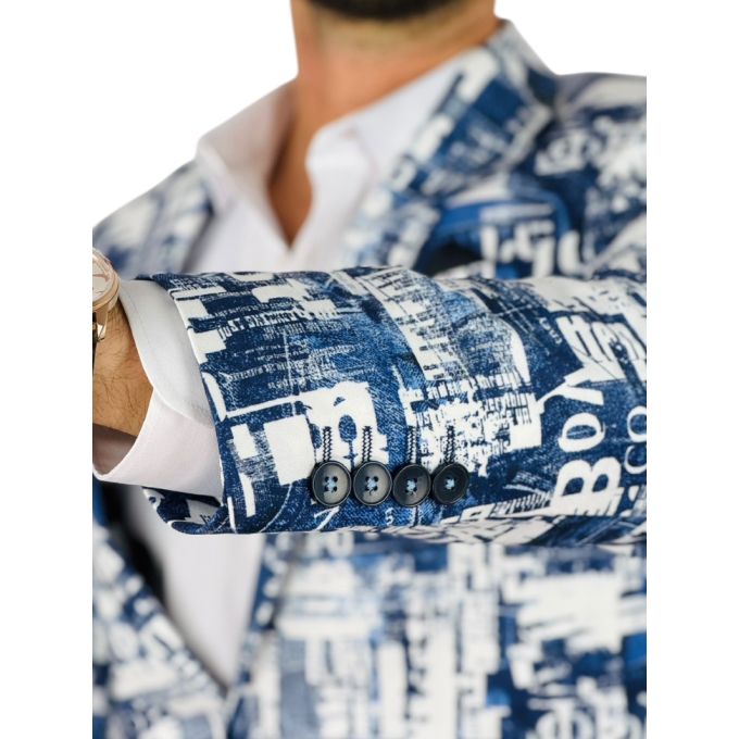 GIOVANNI PERA Marynarka męska D635 biała, niebieska, efekt jeansu | Sklep GriShop.eu | Marynarki