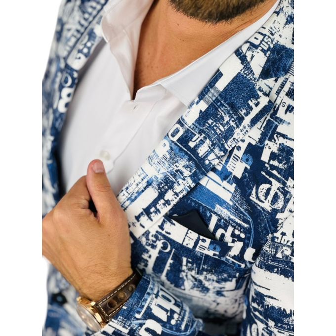 GIOVANNI PERA Marynarka męska D635 biała, niebieska, efekt jeansu | Sklep GriShop.eu | Marynarki