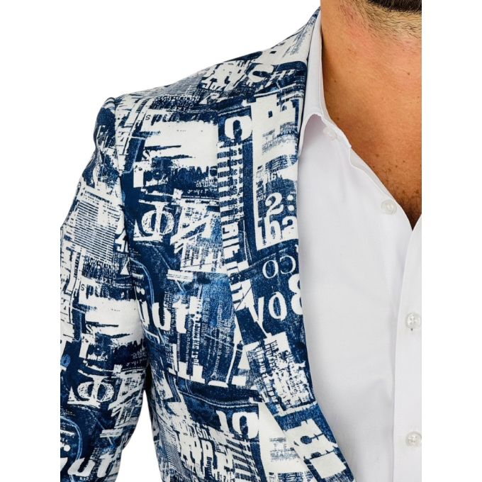 GIOVANNI PERA Marynarka męska D635 biała, niebieska, efekt jeansu | Sklep GriShop.eu | Marynarki
