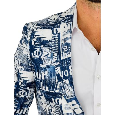 GIOVANNI PERA Marynarka męska D635 biała, niebieska, efekt jeansu | Sklep GriShop.eu | Marynarki