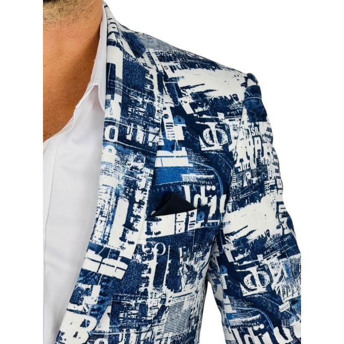 GIOVANNI PERA Marynarka męska D635 biała, niebieska, efekt jeansu | Sklep GriShop.eu | Marynarki