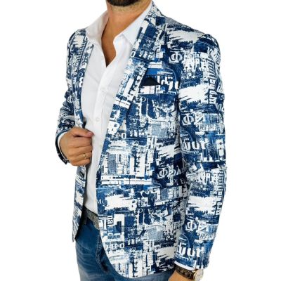 GIOVANNI PERA Marynarka męska D635 biała, niebieska, efekt jeansu | Sklep GriShop.eu | Marynarki